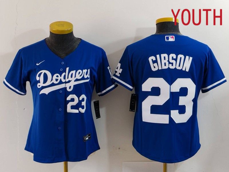 Youth Los Angeles Dodgers 23 Gibson Blue Nike Game 2024 MLB Jersey style 4